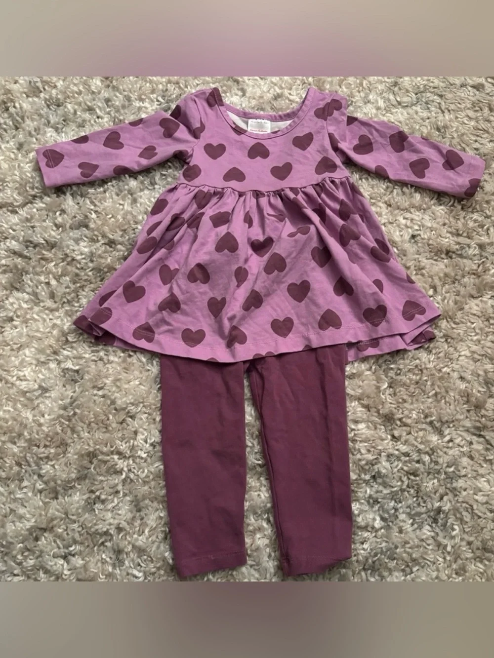 Hanna Andersson Purple Heart Dress & Legging Set | 12-18m